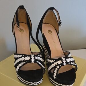 Chase + Chloe Black and White Wedge Heels